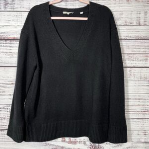 Vince Sweater Womens Large Black 100% Cashmere Pullover V Neck Classic Rib Trim
